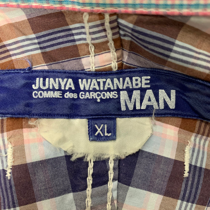 JUNYA WATANABE Size XL Pink Blue Checkered Button Down Long Sleeve Shirt