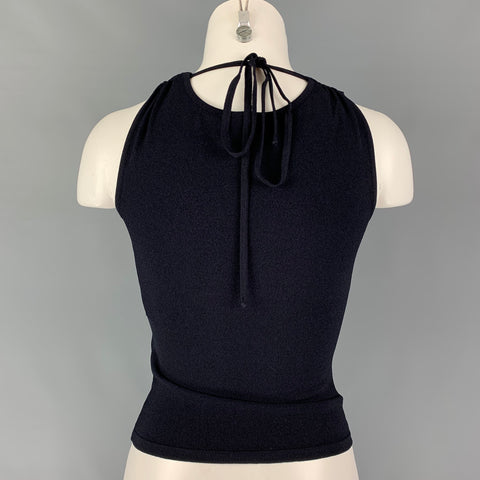 VALENTINO Size S Navy Viscose Polyester Beaded Sleeveless Dress Top