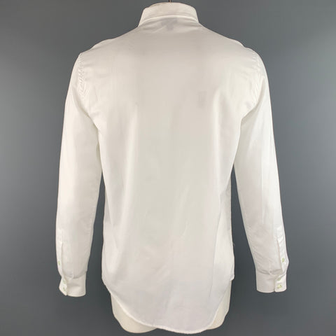 JUST CAVALLI Taille L Blanc sur Blanc Imprimé Animal Boutonné Chemise à Manches Longues