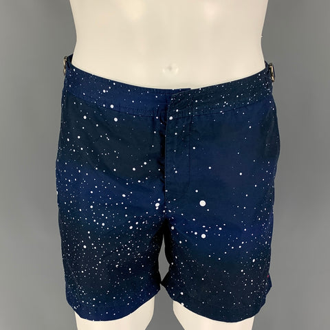ORLEBAR BROWN Size 32 Navy White Dots Side Tabs Swim Trunks