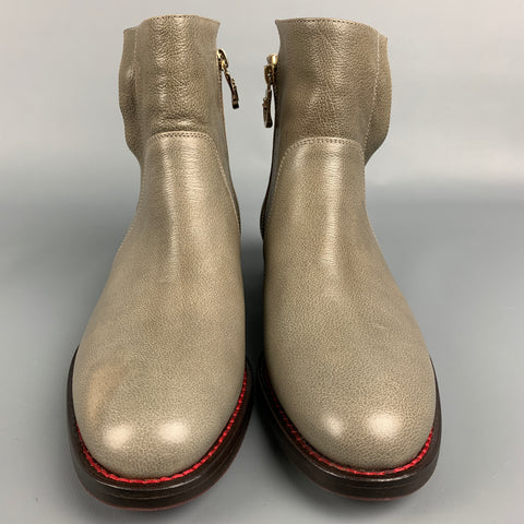 CESARE PACIOTTI Size 8.5 Taupe Pebble Grain Leather Contrast Stitch Boots