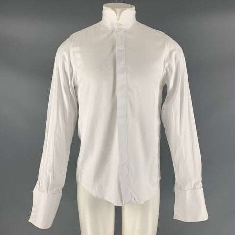 CALVIN KLEIN COLLECTION Size S White Solid Cotton Tuxedo Long Sleeve Shirt