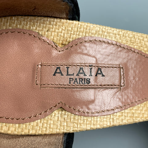 ALAIA Talla 5.5 Zapatos de tacón con lazo texturizado de paja natural y negro