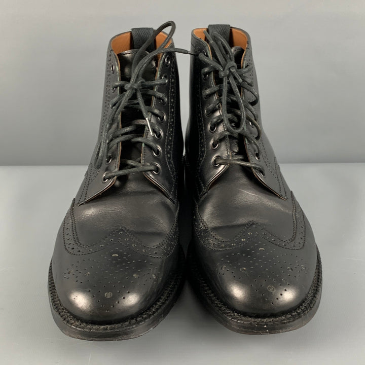 GRENSON Size 9 Black Perforated Leather Wingtip Boots