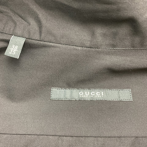 GUCCI Size S Black Solid Cotton Nehru Collar Long Sleeve Shirt