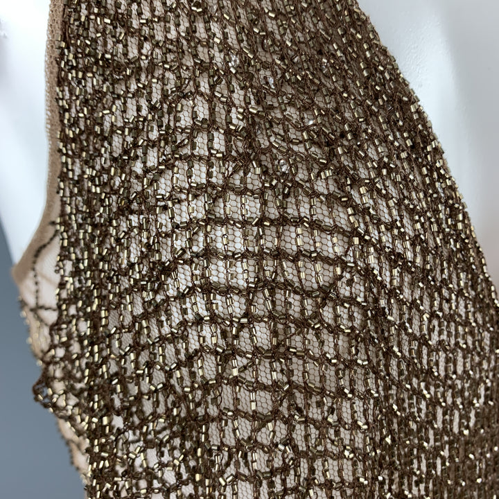 RALPH LAUREN Size 8 Beige Beaded Tulle Wrapped Top