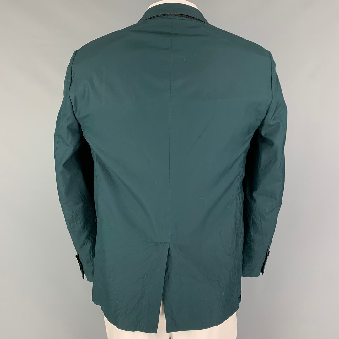 LANVIN Size 42 Regular Emerald Wrinkled Silk Notch Lapel Sport Coat