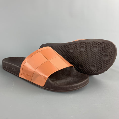 ADIDAS x RAF SIMONS Size 10 Tan Checkered Rubber Slide Sandals