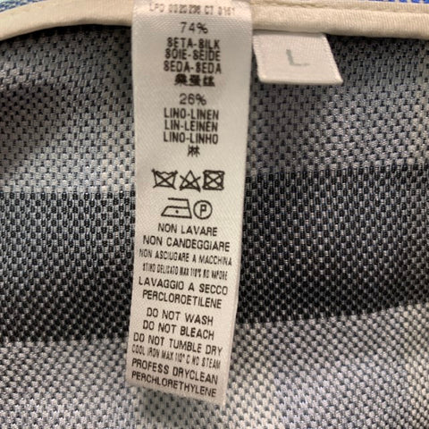 LA PERLA Bata de lino y seda a cuadros, color azul crudo, talla L