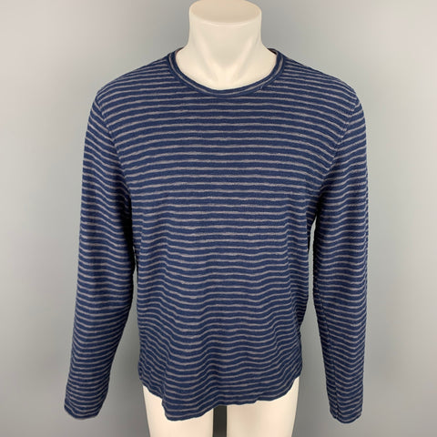 YMC Size M Navy & Grey Stripe Cotton Crew-Neck Pullover