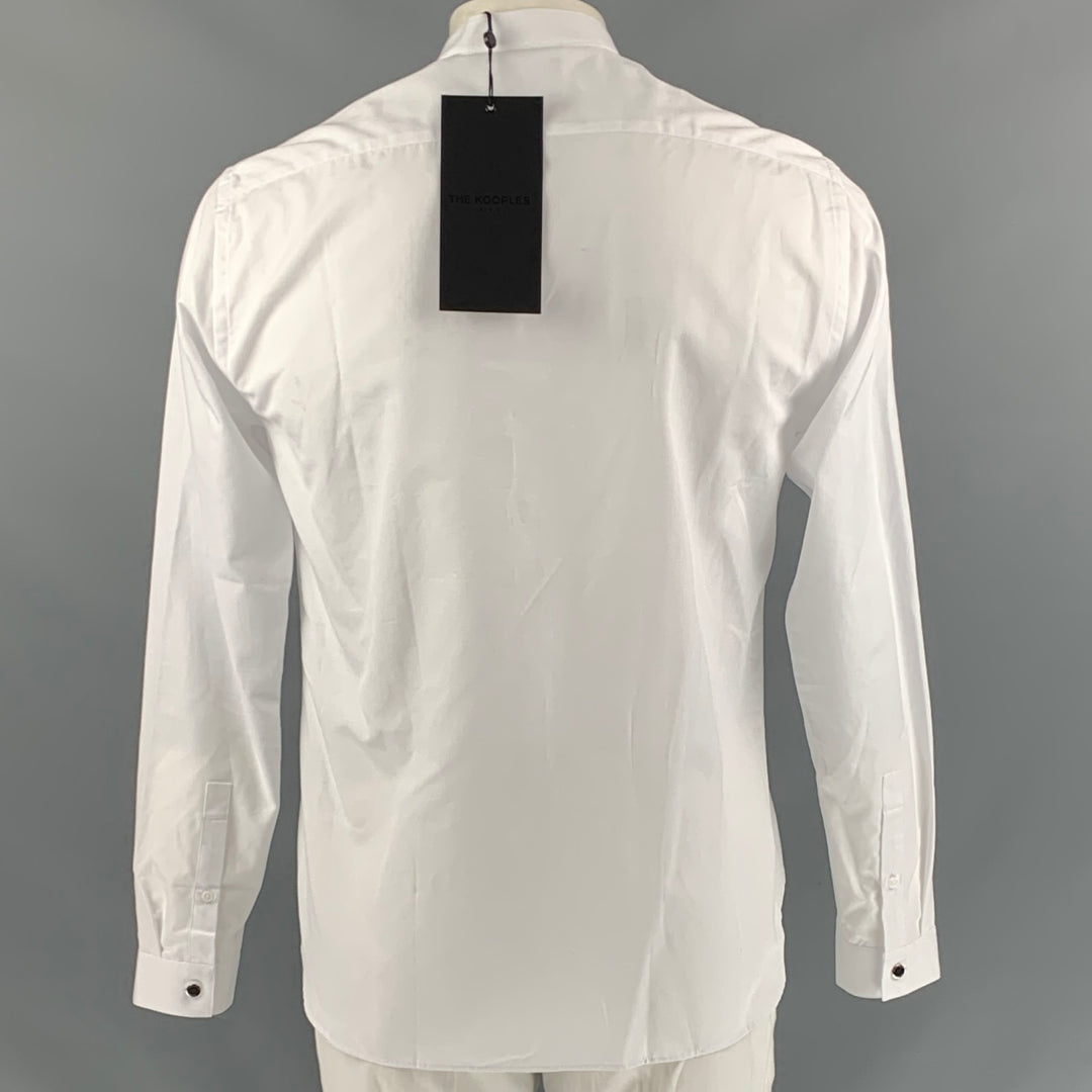 THE KOOPLES Size L White Solid Cotton Nehru Collar Long Sleeve Shirt