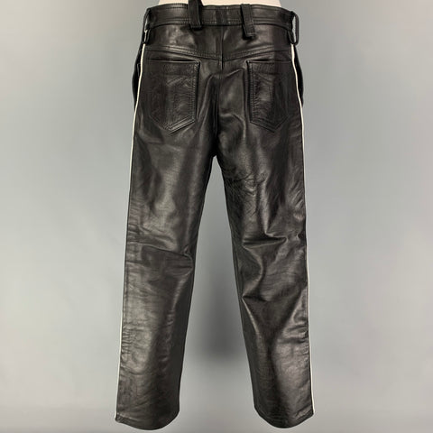 CUSTOM MADE Size 33 Black White Vertical Stripe Leather Casual Pants
