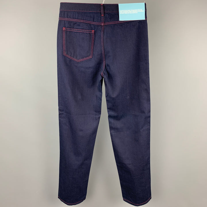 CALVIN KLEIN 205W39NYC by RAF SIMONS Size 32 Navy Contrast Stitch Cotton Zip Fly Jeans