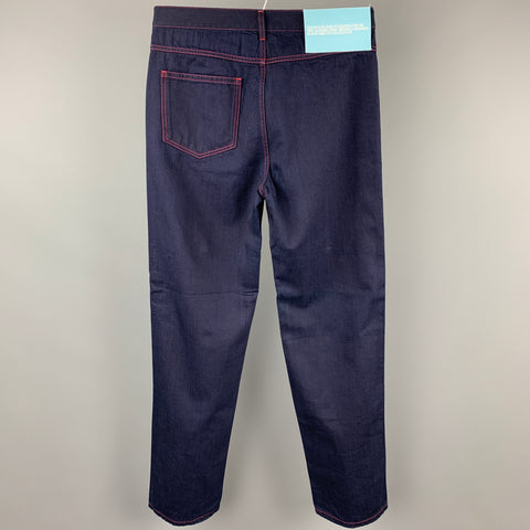 CALVIN KLEIN 205W39NYC de RAF SIMONS Talla 32 Vaqueros azul marino con bragueta de algodón con puntadas en contraste