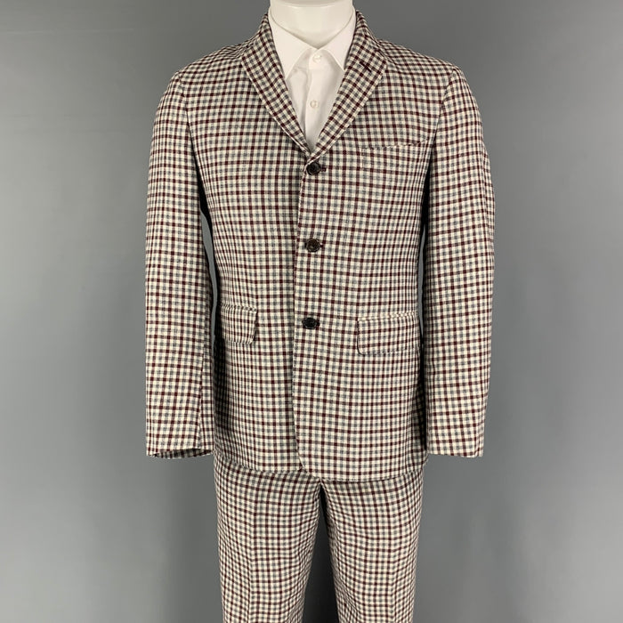 BLACK FLEECE Taille 38 Costume Bordeaux Gris Crème à Carreaux Laine Mélange 31