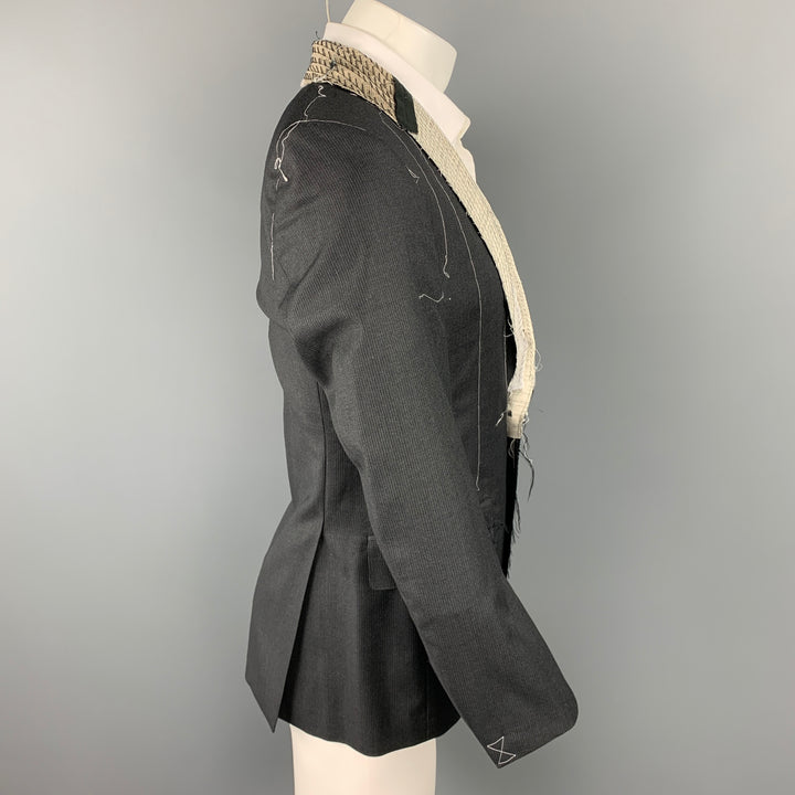 R13 Size M Charcoal Pinstripe Wool Shawl Collar Sport Coat