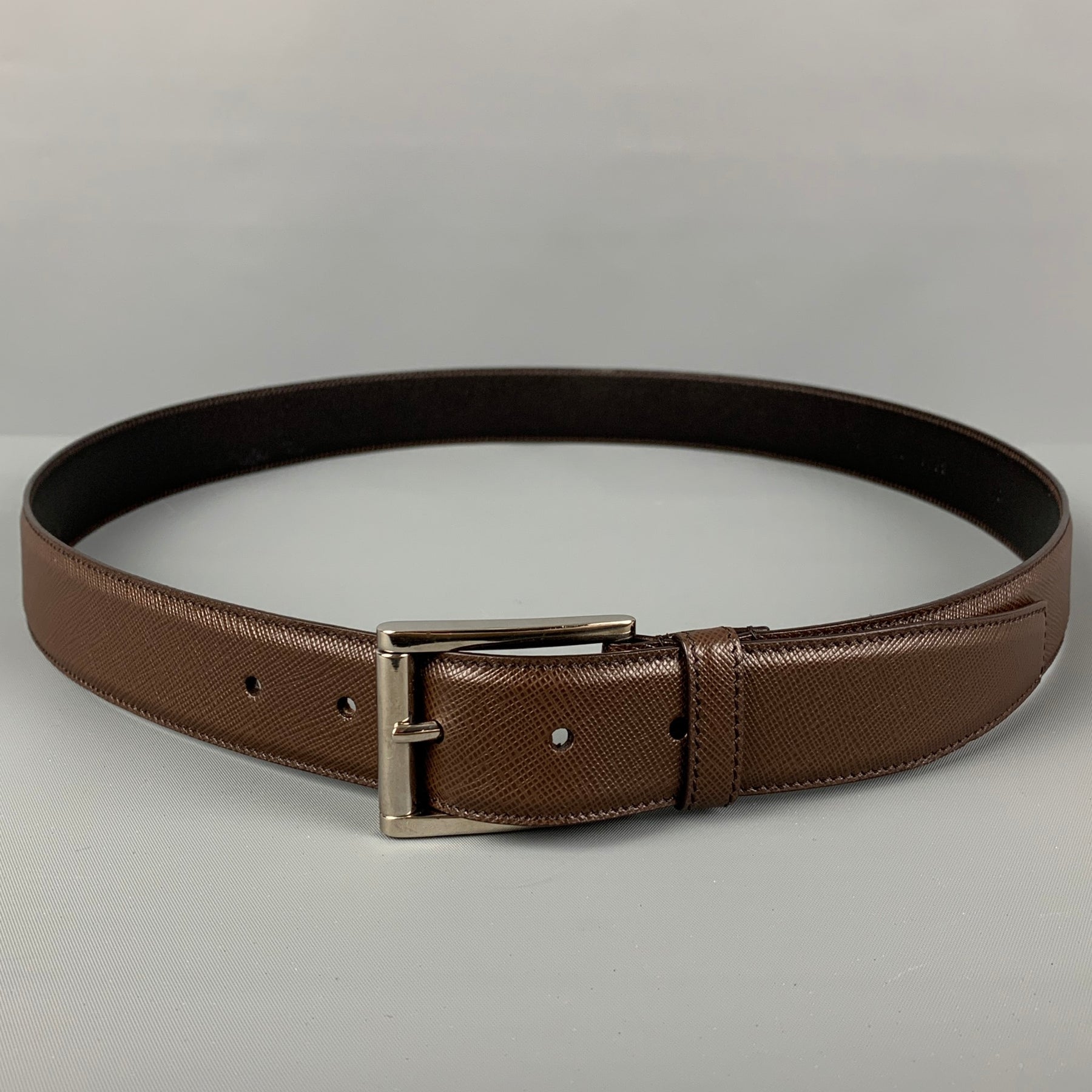 PRADA Size 40 Brown Taiga Leather Belt at 1stDibs