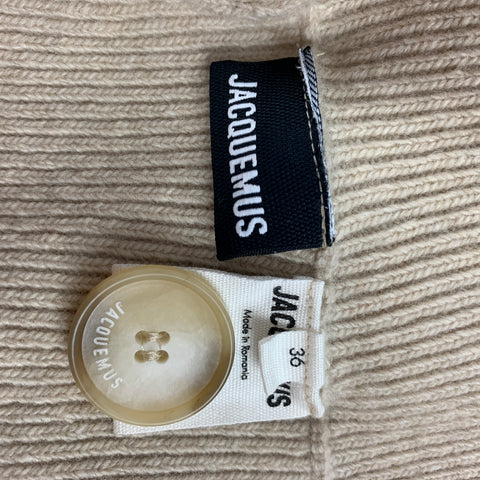 JACQUEMUS Size 0 Oatmeal Virgin Wool Blend Valerie Off The Shoulder Cardigan