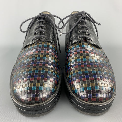 STEPHANE KELIAN Size 7.5 Black & Multi-Color Leather Stacked Heel Brogues