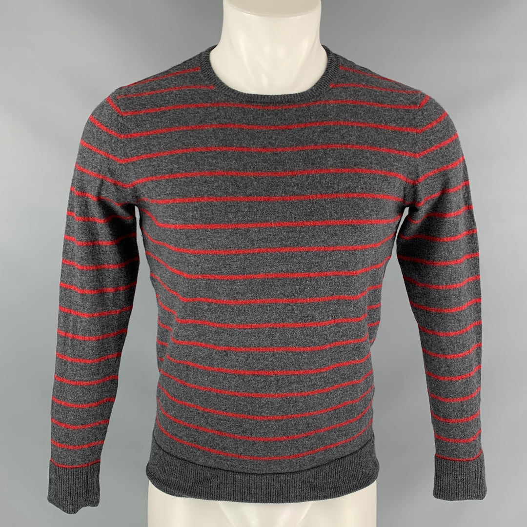 A.P.C. Size XL Grey & Red Stripe Wool Crew-Neck Pullover