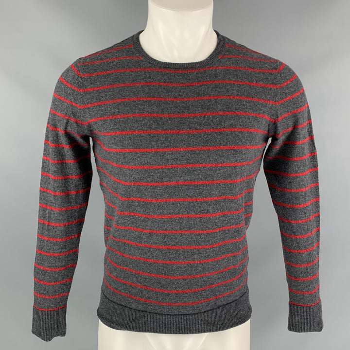 A.P.C. Size XL Grey & Red Stripe Wool Crew-Neck Pullover