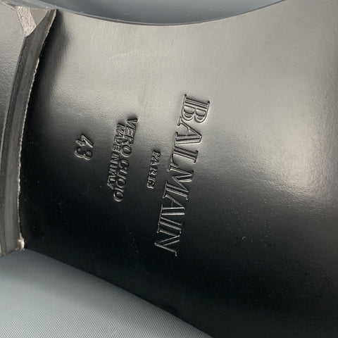 BALMAIN Size 10 Black Patent Leather Slip On Penny Loafers