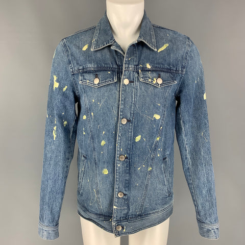 PUBLIC SCHOOL Size M Blue & Yellow Paint Splatter Cotton Denim Fuck Love Jacket