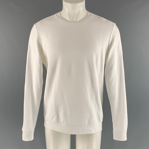 THEORY Size M White Waffle Knit Cotton Spandex Crew-Neck Pullover