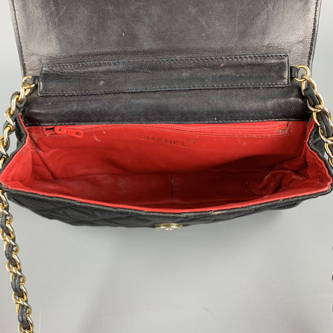 Vintage CHANEL Black Quilted Nylon Leather Trim Cross Body Handbag