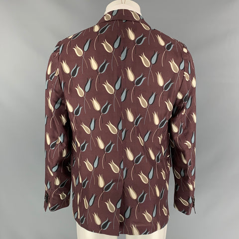 VALENTINO Size 38 Purple & Grey Floral Silk Notch Lapel Sport Coat