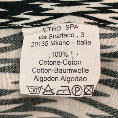 ETRO Size XL Black White Zig Zag Cotton Button Up Short Sleeve Shirt