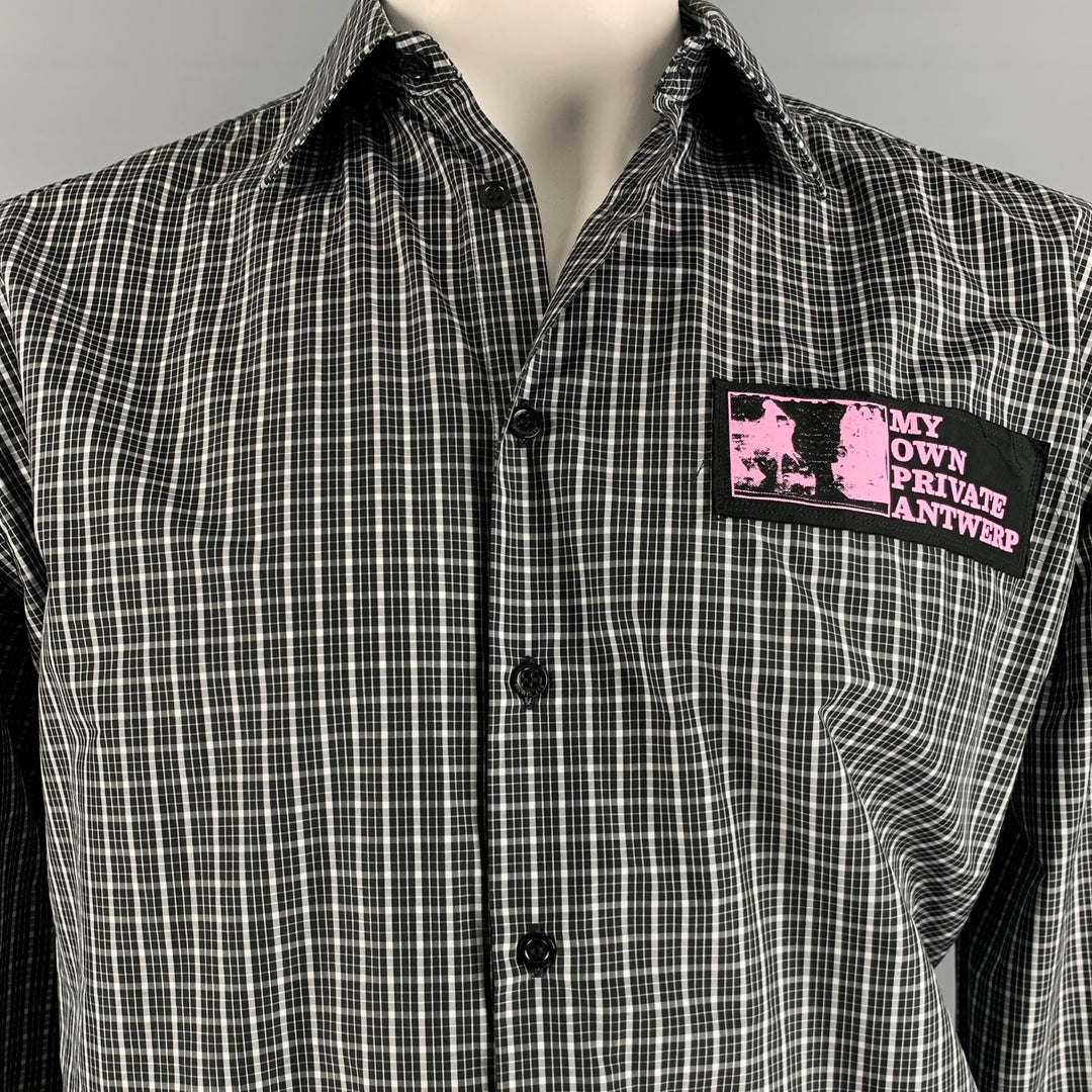 RAF SIMONS Size 44 Black White Checkered Cotton Polyester Long Sleeve Shirt