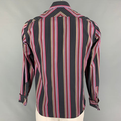TED BAKER Size L Charcoal Pink Stripe Cotton French Cuff Long Sleeve Shirt