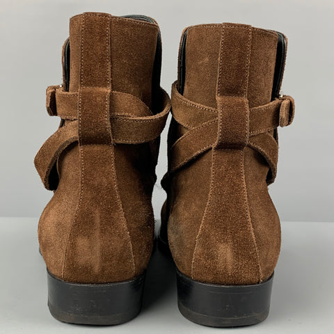 SAINT LAURENT Size 8 Brown Suede Belted Wyatt Jodhpur Boots