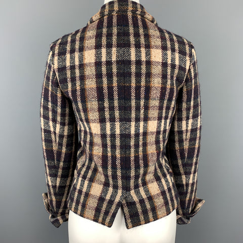 JIL SANDER Size 6 Beige &  Navy Plaid Cropped Jacket
