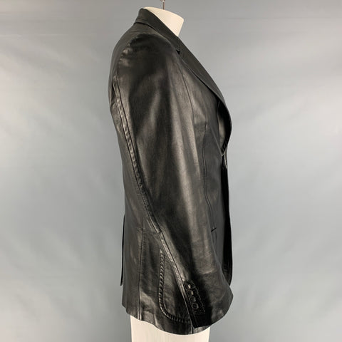 GUCCI Size 42 Black Leather Single breasted Jacket