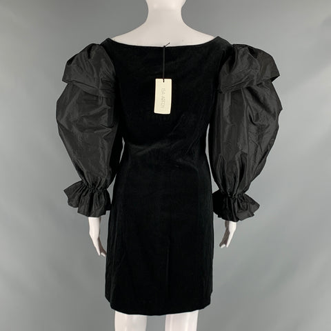 ISA ARFEN Size 14 Black Cotton Elastane Velvet Long Sleeve Cocktail Dress
