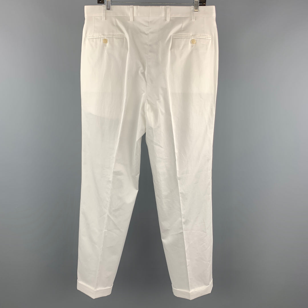 BRIONI Size 34 White Solid Cotton Zip Fly Dress Pants