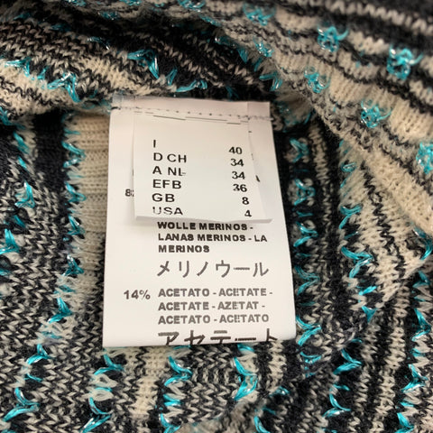 M MISSONI Size 4 Black & Turquoise Merino Wool Blend Pullover
