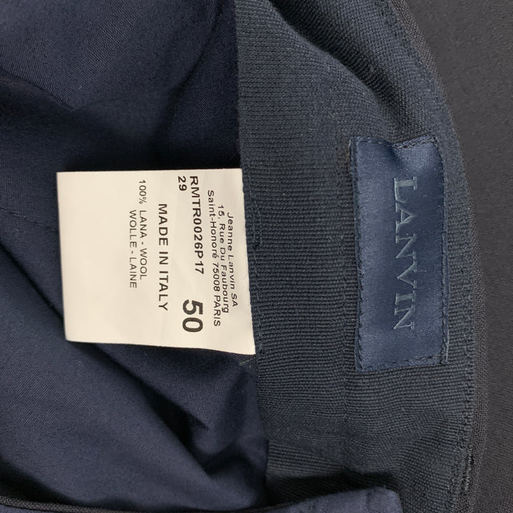 LANVIN Size 34 Navy Wool Flat Front Slim Dress Pants