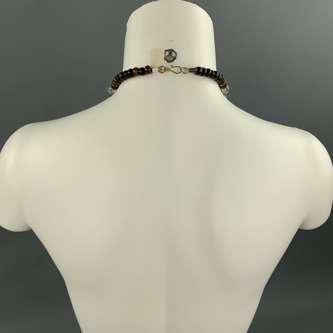ZYRLAT Collar con cuentas en tono plateado turquesa