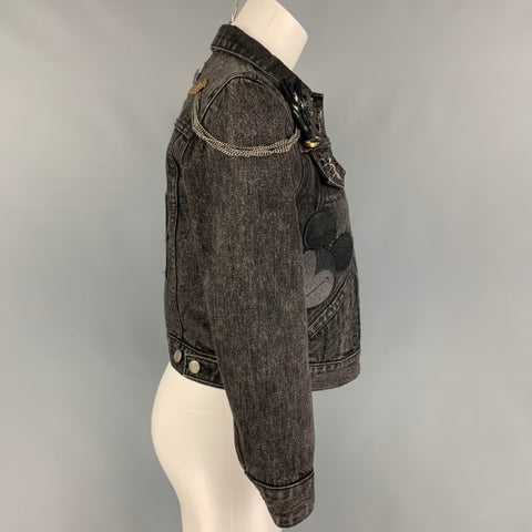 MARC JACOBS Size M Black Washed Denim Pins Cropped Jacket