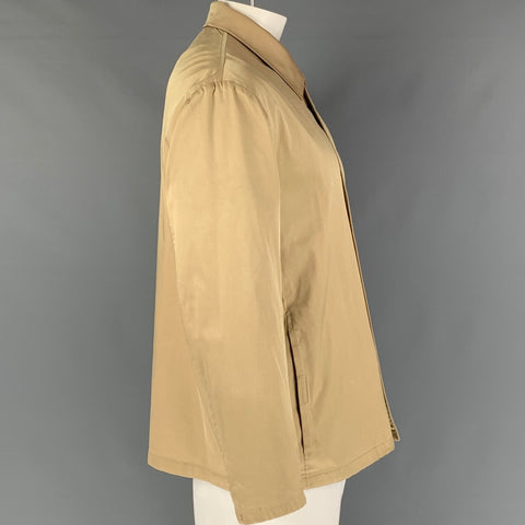 PRADA Taille XL Beige Solide Soie Mélange Zip &amp; Veste Velcro