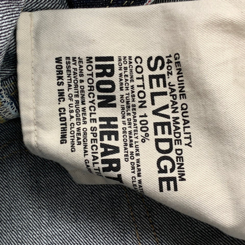 IRON HEART Size 33 Dark Blue Japanese Selvedge Denim Button Fly Jeans
