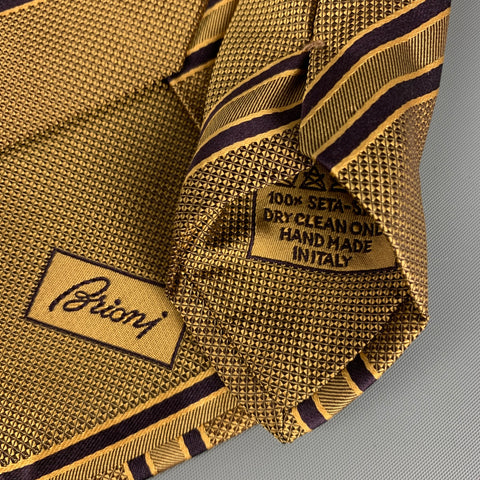 BRIONI Gold Black Diagonal Stripe Silk Tie