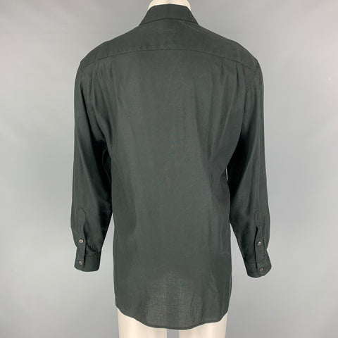 ERMENEGILDO ZEGNA Size S Black Solid Rayon &  Linen Button Down Long Sleeve Shirt