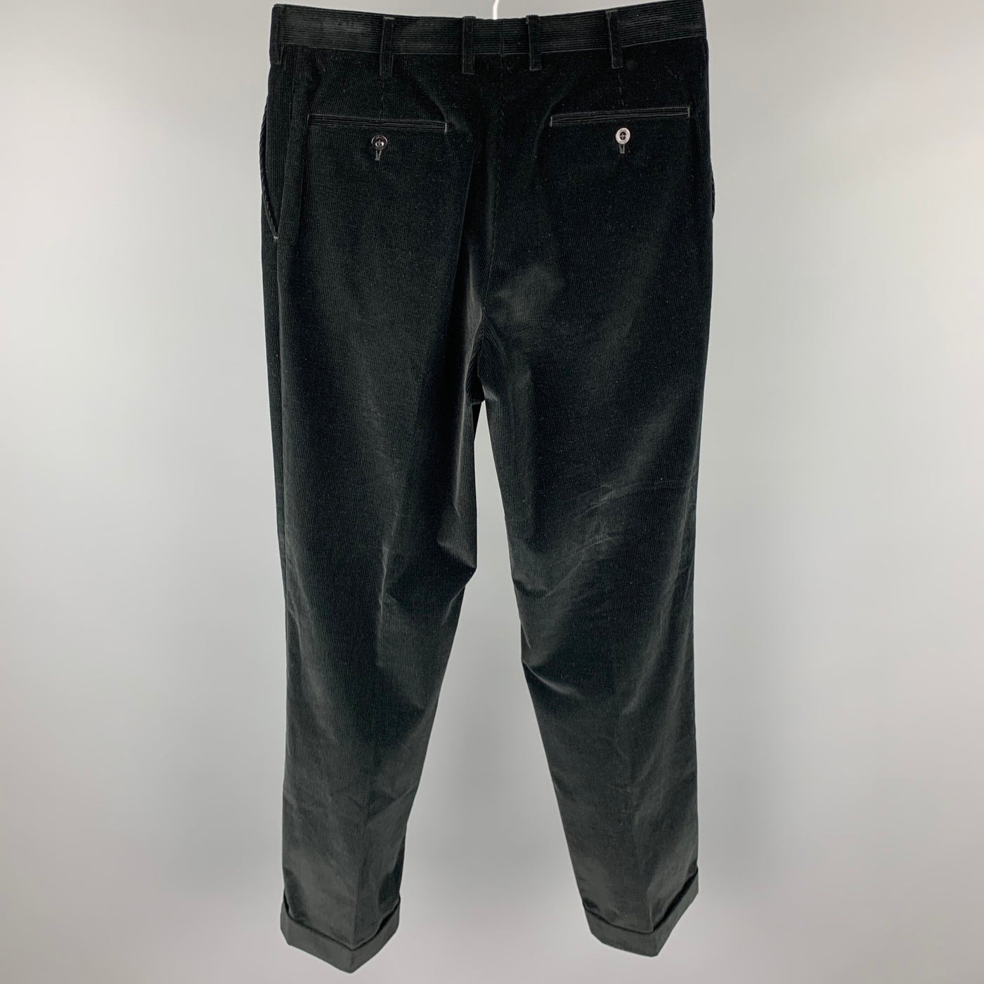 BRIONI Size 32 Black Corduroy Cuffed Hem Dress Pants