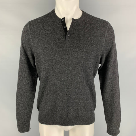 VINCE Talla M Jersey Henley de lana jaspeada/cachemira color carbón