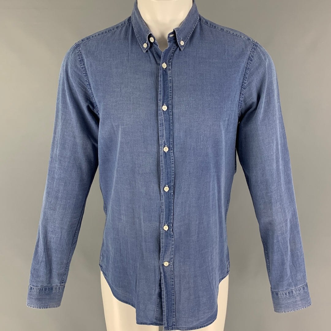 BRUNELLO CUCINELLI Taille M Chemise à manches longues boutonnée en coton bleu