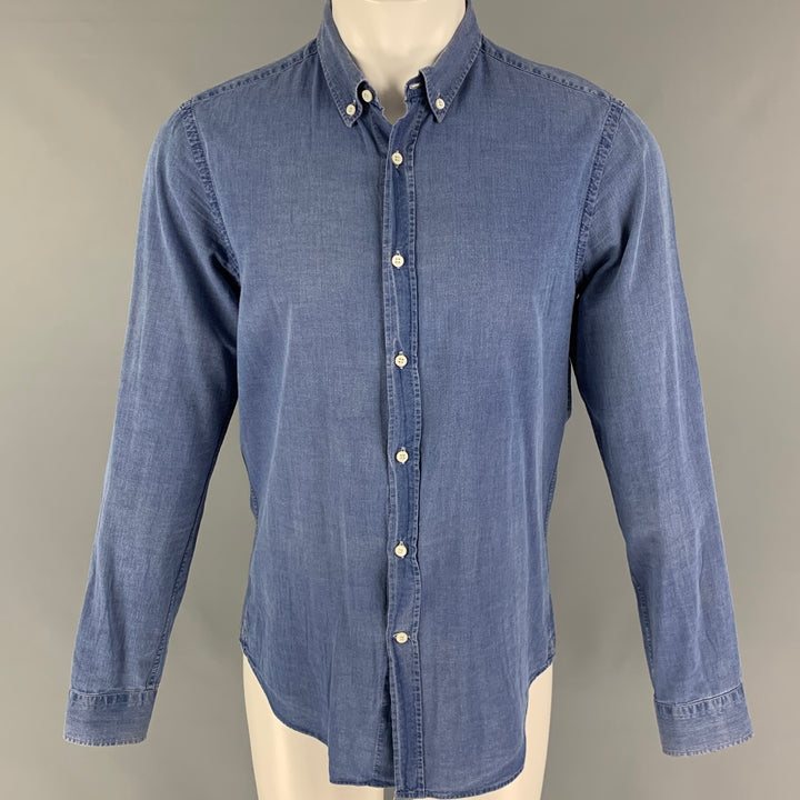 BRUNELLO CUCINELLI Taille M Chemise à manches longues boutonnée en coton bleu